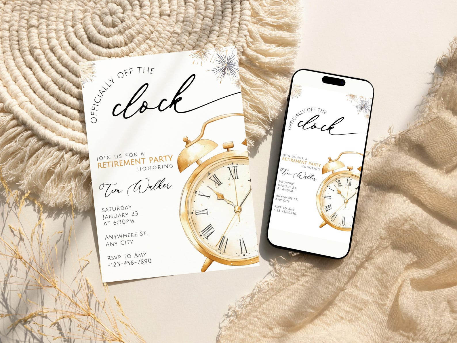 Off the Clock Retirement Party Invitation, Editable Surprise Retirement ...