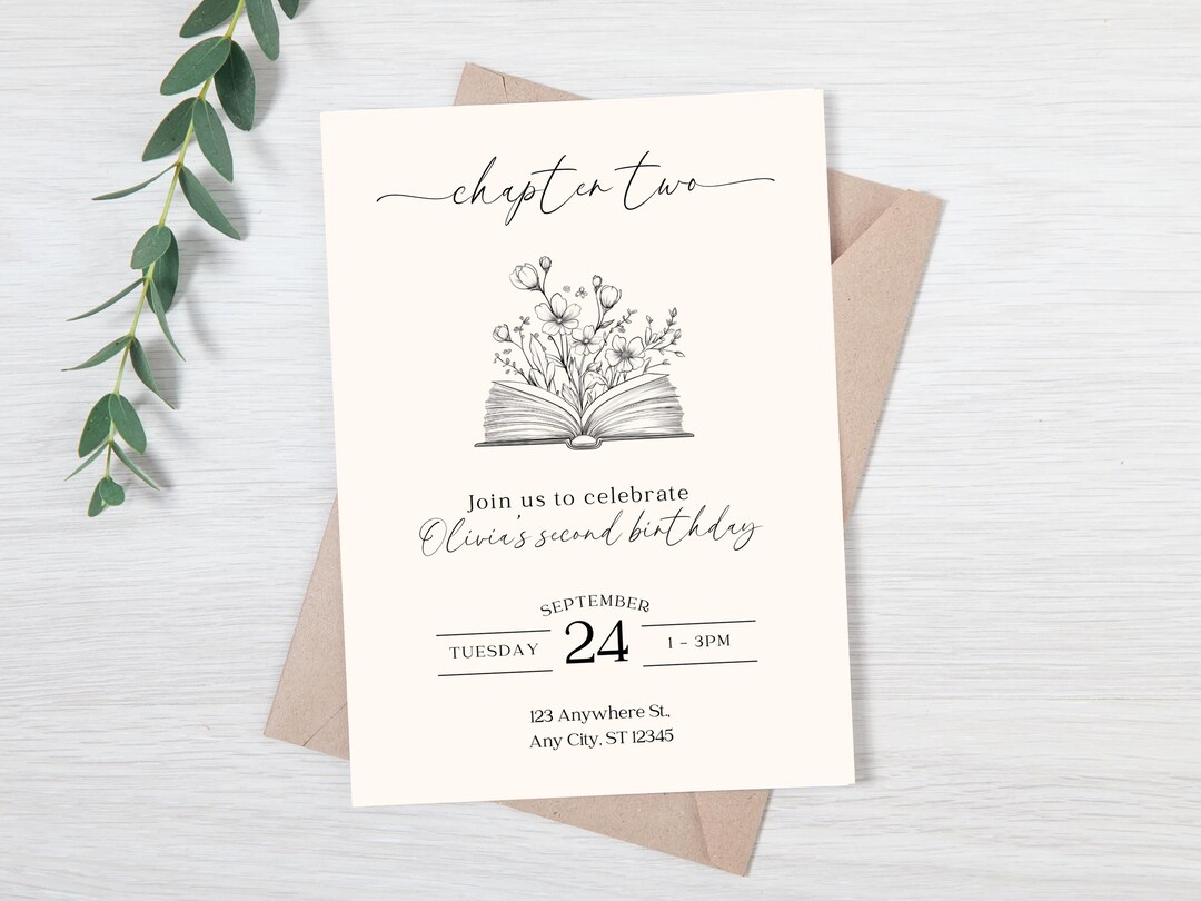 Chapter Two Birthday Invitation, Book Themed Second Birthday Party ...