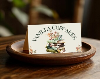 Etiquetas de comida para cumpleaños de One for the Books, decoración floral para fiesta de cumpleaños de libros, decoraciones de cumpleaños del Capítulo Uno, invitación de One for the Books, o12b