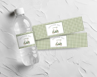 Etiquetas editables para botellas de agua "Let's Par-Tee", decoración para fiestas de golf, decoraciones de cumpleaños "Hoyo en Uno", g01b
