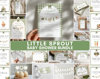 Zestaw zaproszeń na baby shower Little Sprout, lokalny zestaw na baby shower, drukowane dekoracje dla dzieci z domowej uprawy, edytowalne dekoracje na imprezę, l01s