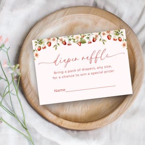 Carte de tombola de couches pour baby shower aux fraises, billet de tombola de baby shower sur le thème des baies, saupoudrer de fraises pour bébé, carte imprimable de baby shower, s23b