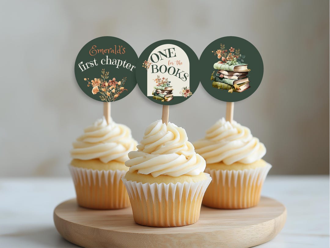 One Topper Book One for the Books Birthday Cupcake Toppers, Printable Book Theme ...