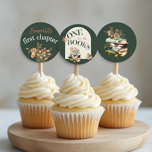 One for the Books Geburtstag Cupcake Topper, Druckbare Buch Thema Geburtstagsdeko, Kapitel Eins Geburtstagsdekorationen, Erstes Kapitel Bday, o12b