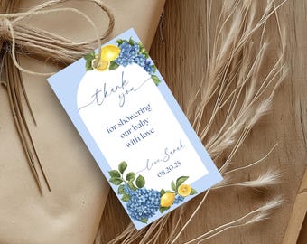 Lemon Baby Shower Favor Tags, Ciao Baby Shower Party Favors, Printable Italian Summer Thank You Tags, Blue Lemon Theme Party Decor, c87b