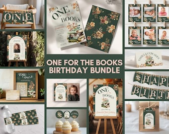 One for the Books Birthday Bundle, Chapter One Party Kit, Printable Storybook Birthday Decorations, One for the Books Birthday Invite, o12b