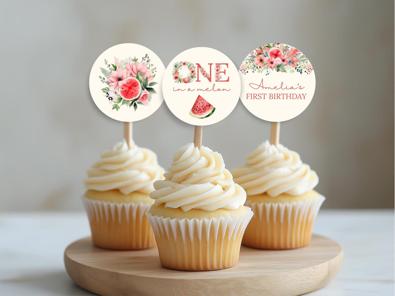 Topper Meilon One in a Melon Birthday Cupcake Toppers, Printable Watermelon Birthday ...