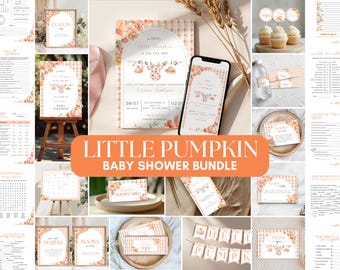 Paquete de invitaciones para baby shower de calabaza, kit para baby shower de otoño, decoración imprimible para baby shower de otoño, la dulce calabacita está en camino, p23c