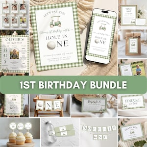 Golf First Birthday Bundle, Hole in One First Birthday Party Kit, Let's Par-Tee Birthday Decor, Golfing 1st Birthday Invite, g01b