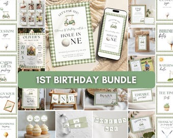Golf First Birthday Bundle, Hole in One First Birthday Party Kit, Let's Par-Tee Birthday Decor, Golfing 1st Birthday Invite, g01b