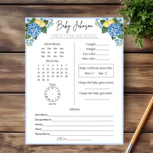Baby Shower Predictions and Advice, Baby Shower Activity, Ciao Baby Shower Game, Printable Lemon Italian Summer Baby Shower Game, c87b