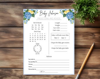 Baby Shower Predictions and Advice, Baby Shower Activity, Ciao Baby Shower Game, Printable Lemon Italian Summer Baby Shower Game, c87b