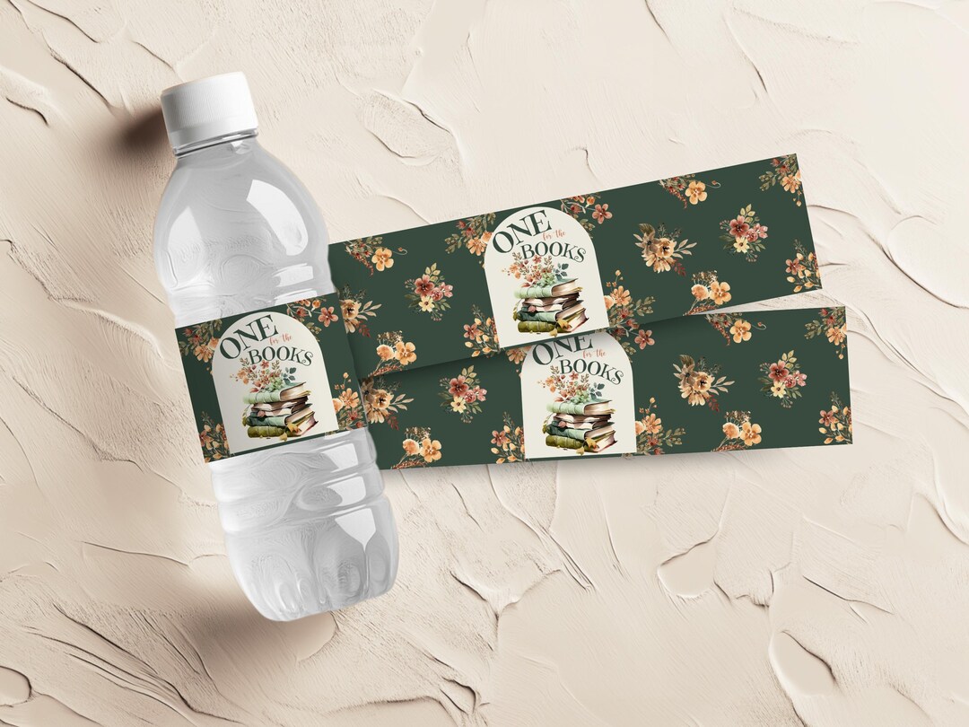 One for the Books Water Bottle Labels, Book 1st Birthday Floral Party ...