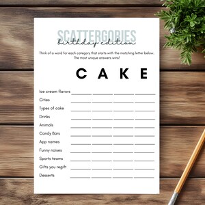 Scattergories Birthday Game, Printable Birthday Activity, Scattergories Party Game, Easy Fun Birthday Activities, Funny Adult Party Games