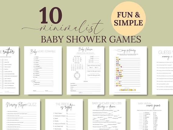 Baby Shower Games Bundle, Minimalist Gender Neutral Baby Sprinkle Activities, Printable Funny Simple Baby Shower Games, Fun Activity, b54s
