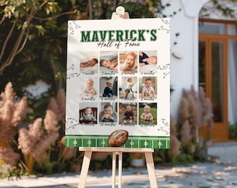 Football First Birthday Hall of Fame Photo Board, First Year Down Birthday Sign Decor, Football Monthly Photo Milestone Poster, f01d