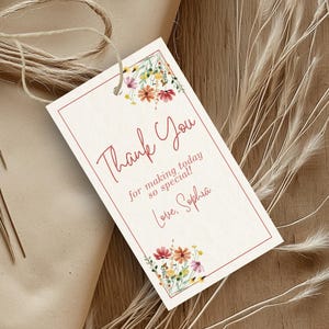 Étiquettes de faveur de fleurs sauvages, étiquettes de remerciement florales imprimables, étiquettes de faveur rectangulaires pour cadeaux d'invités, faveurs d'invités pour une fête de fleurs sauvages, n57w