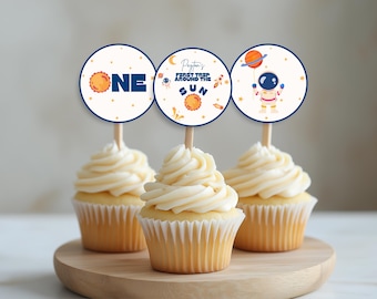 First Trip Around the Sun Cupcake Toppers, 1st Birthday Space Decor, Outer Space Birthday Party Decorations, Galaxy Bday Party, f12s