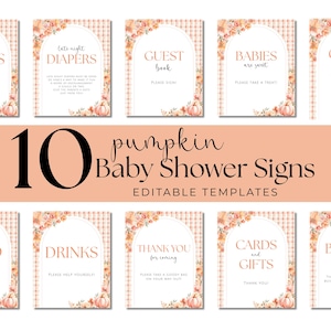 Kürbis Baby Shower Zeichen Bundle, Herbst Baby Shower Zeichen, Bücher für Baby, Windel Verlosung, Gästebuch, Late Night Windeln, Momosa Bar,p23c
