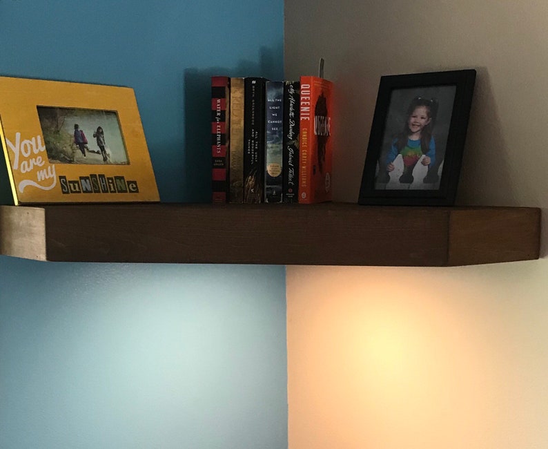 Corner Floating Shelf with Led lights Unstained Etsy