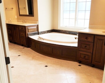 Ribbon Striped Sapele Bath Vanities with Raised PanelTub Surround