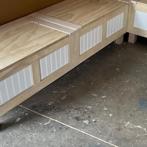 Open Bench  Kitchen Nook,  Corner Bench Seat with Storage- Farmhouse Bench, Kitchen Nook No Finish Raw Wood