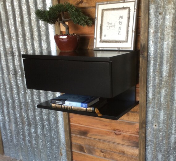 Black Laquer Floating Nightstand With Push Open Dovetailed Etsy
