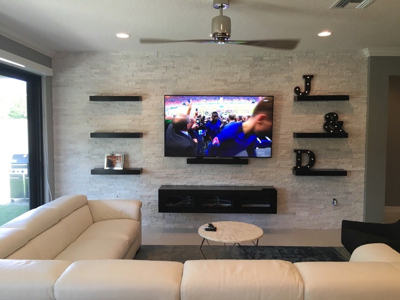 Floating Console Tv Stand Espresso Overlay Doors