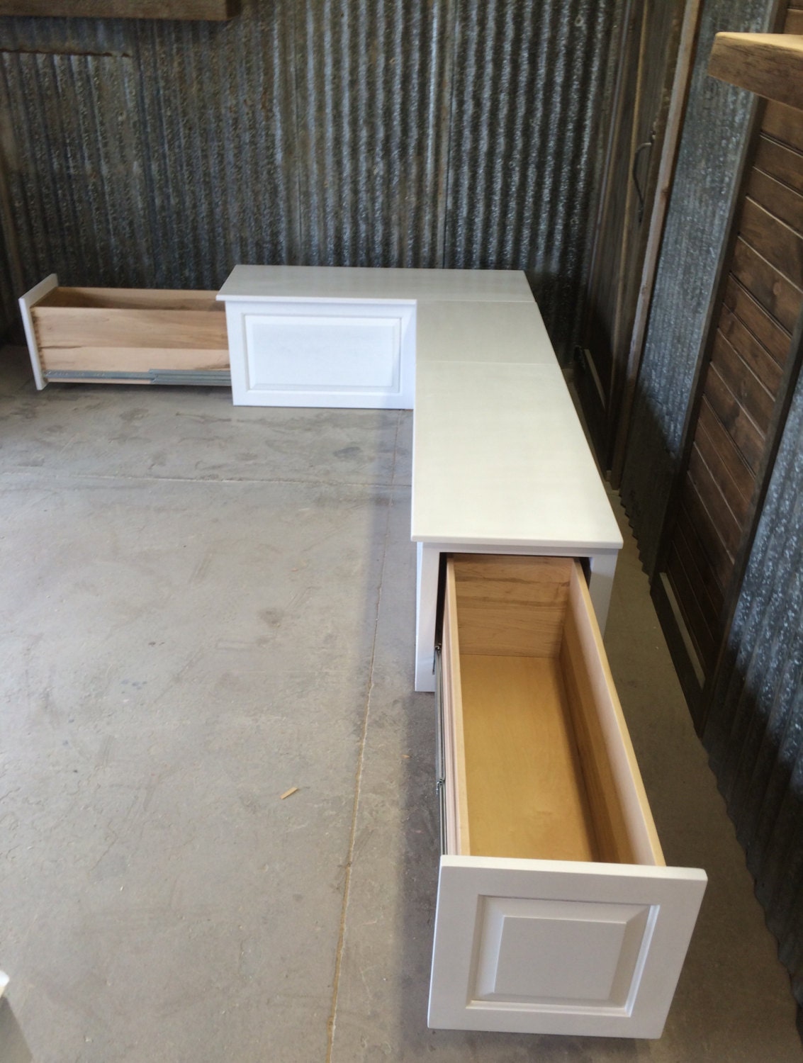 large bench with storage on Banquette Corner Bench Seat With Storage Drawers Raw Etsy