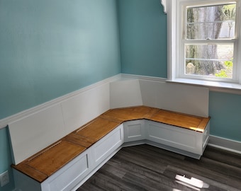 White and Stained Top Banquette Kitchen Nook Corner Bench Seat with Storage with Backrest