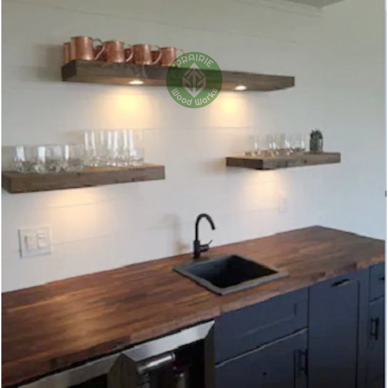 RAW Wood Floating Shelf With Led Lights Unstained Farmhouse Etsy UK