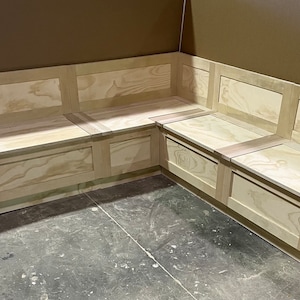 CUSTOM Corner Bench.  L-shaped bench with backrest.  Kitchen Nook, Corner Bench Seat with Storage- Farmhouse Bench, No Finish Raw Wood