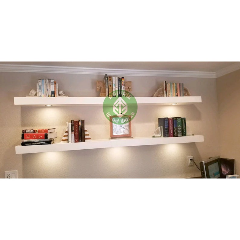 RAW Wood Floating Shelf With Led Lights Unstained Farmhouse Etsy Canada