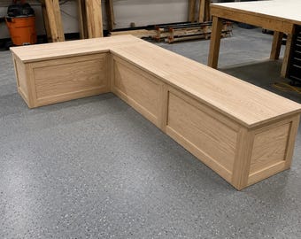 White Oak Shaker Kitchen Nook Bench with Lid Storage: Raw Wood Corner Banquette