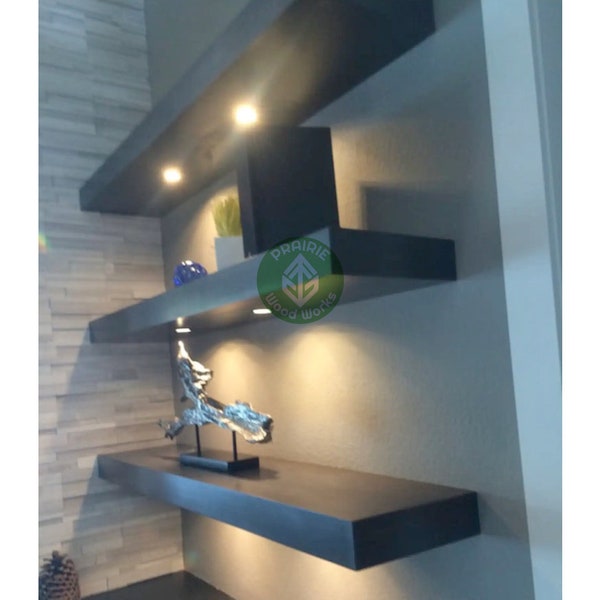 CUSTOM RAW Wood Floating Shelf with Led lights- Unstained, Farmhouse