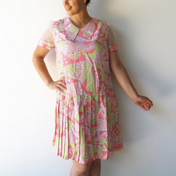 Vintage Drop Waist Dress / Pastel Novelty Dress / Size M L XL - Etsy