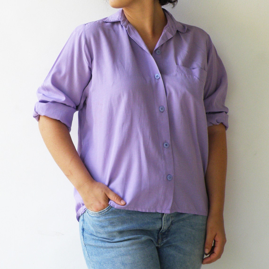 Vintage Lavender Blouse / Lilac Button up / Size XL Etsy UK