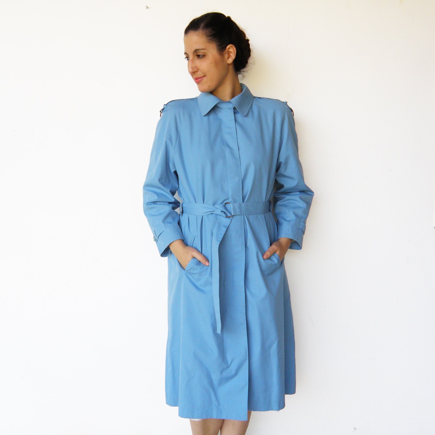 Vintage Classic Trench Coat / Baby Blue Trenchcoat / Size M L | Etsy
