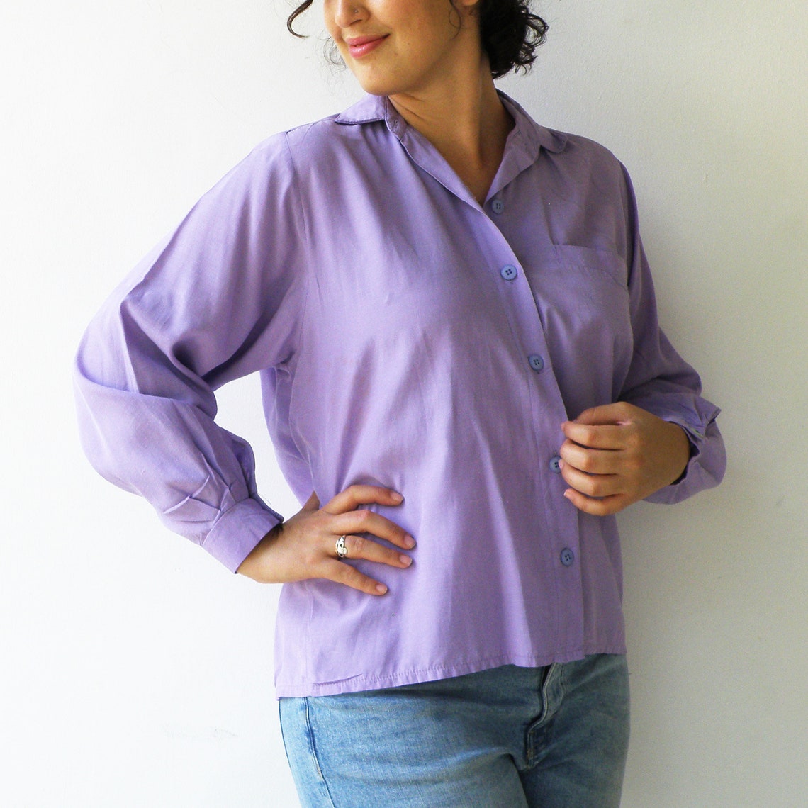 Vintage Lavender Blouse / Lilac Button up / Size XL Etsy UK