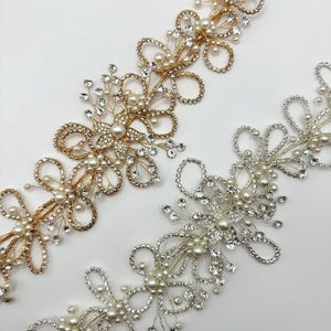 Leaf Vine Rhinestone Appliqué, Silver Gold Crystal Bridal Sash/Hair Accessory