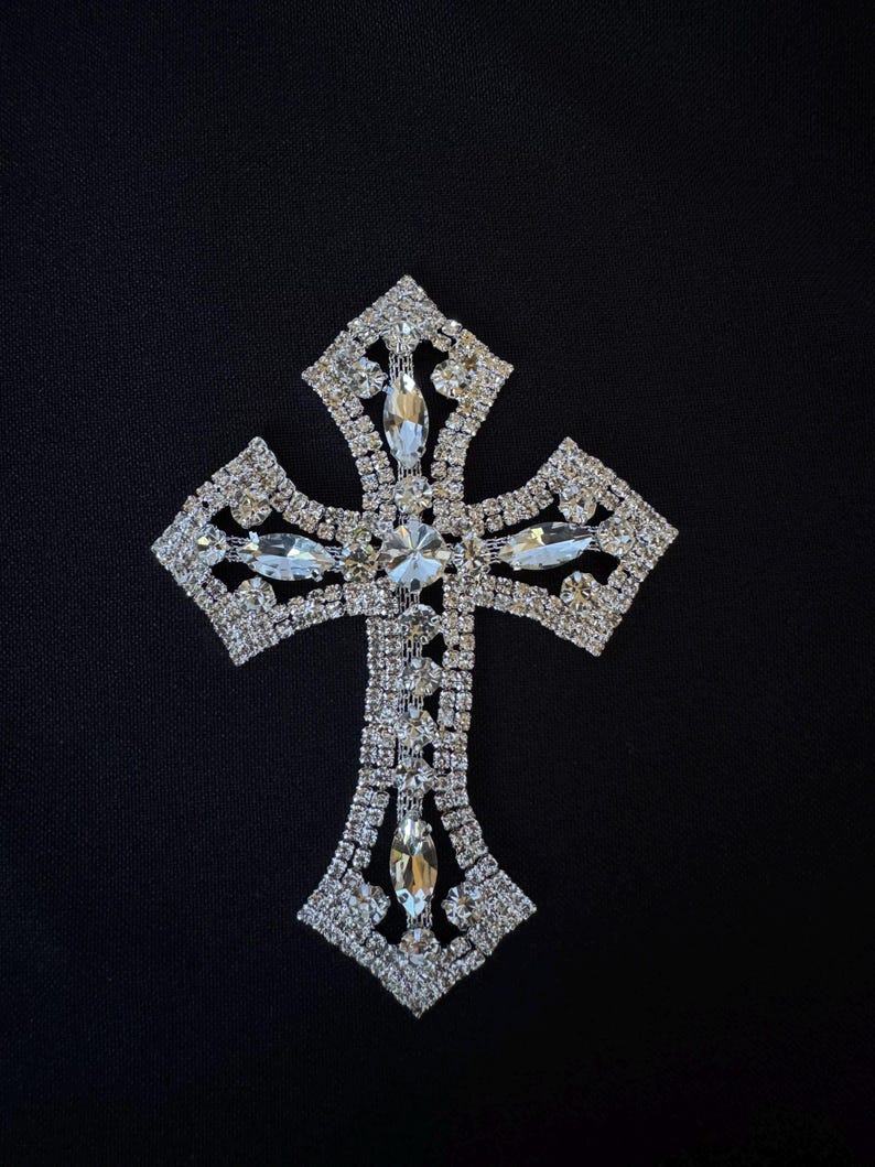 Rhinestone Cross Applique, Beaded Crystal for Wedding, Bridal, Craft ...