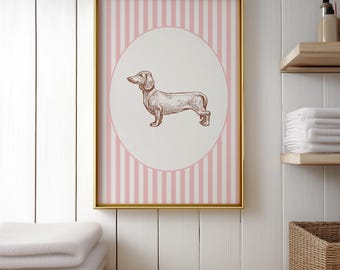 Dachshund Dog Art Print Pink Room Decor Striped Wall Art Poster Bedroom Decoration Living Room Artwork Cottagecore Home Office Gift Idea Art