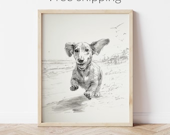 Dachshund Dog Art Print Minimalist Wall Decor Vintage Sketch Dog Portrait Illustration Decoration Living Room Wall Art Dachshund Mom Gift