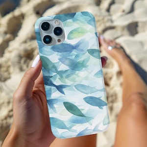 Fish Design Phone Case Tough for Nature Lover Unique Gift for Her Ocean Theme Blue Green Accessory for Phone Cover Case iPhone Samsung Case