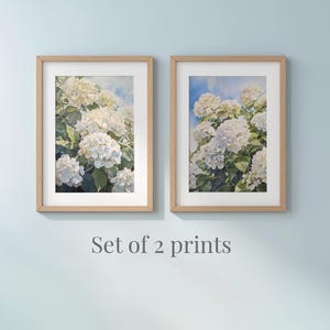 White Hydrangea Flower Painting Watercolor Floral Print Set Of 2 Wall Art Floral Decor Flower Lover Gift For Her Home Office Art Living Room
