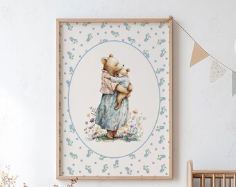 Cyfrowe pobieranie, grafika z misiem do pokoju dziecięcego, dekoracja pokoju dziecięcego, styl vintage, prezent do pokoju dziecięcego Cottagecore, ilustracja misia pluszowego
