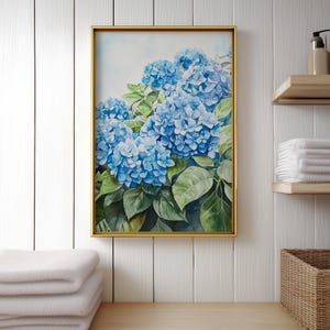 Hydrangea Flower Lover Gift Print Poster Blue Watercolor Art Print Kitchen Wall Decor Gift For Her Home Office Artwork Cottagecore Framed