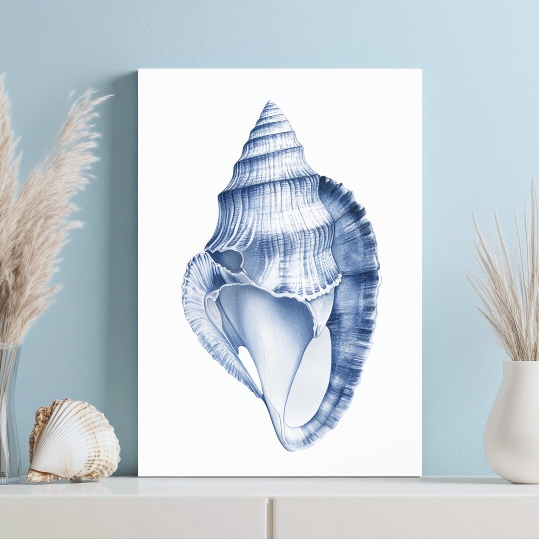 Seashell Wall Art Print Blue Coastal Design Beach House Decor Gift Idea ...