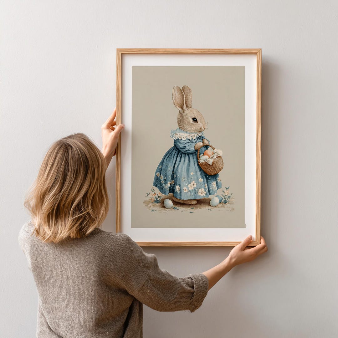 Rabbit Easter Decor Girl Room Bunny Nursery Print Cottagecore Wall Art ...