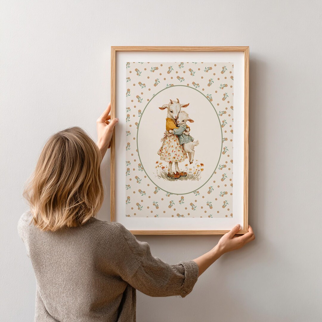 Farm Animal Printable Wall Art Mother and Baby Goat Print Whimsical ...